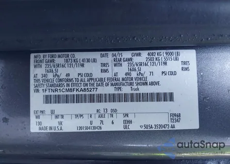 2015 Ford Transit-250 z USA, uszkodzony, nr VIN 1FTNR1CM8FKA85277